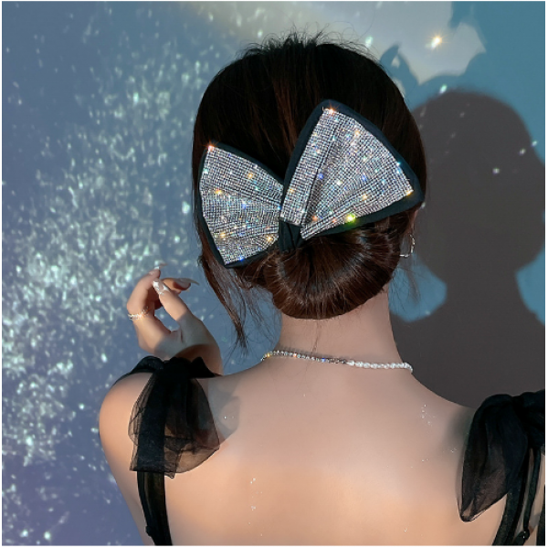 Шпилька-твістер чорна, зі стразами, 1шт