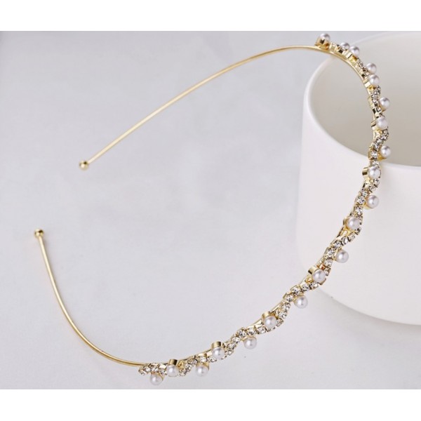 Обруч ніжний, з перлами, "Wedding", срібло та золото