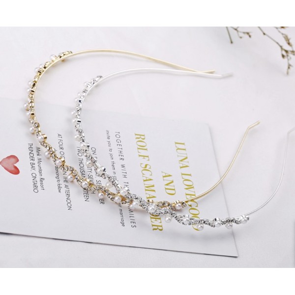 Обруч ніжний, з перлами, "Wedding", срібло та золото