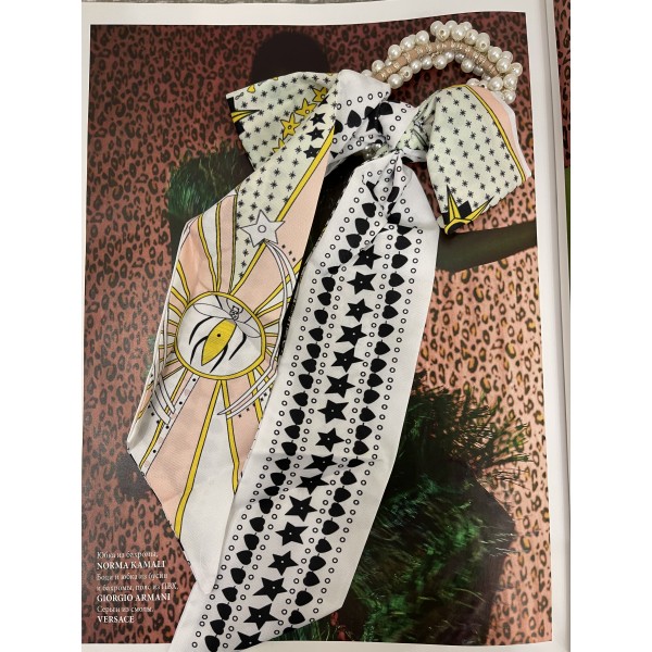 Резинка з перлами та бантом-стрічкою "Carousel", резинка бант, резинка зі стрічкою