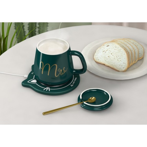Чашка керамічна темно-зелена з підставкою - підігрівом (до + 55С), "Mister", 350 мл, 1 шт