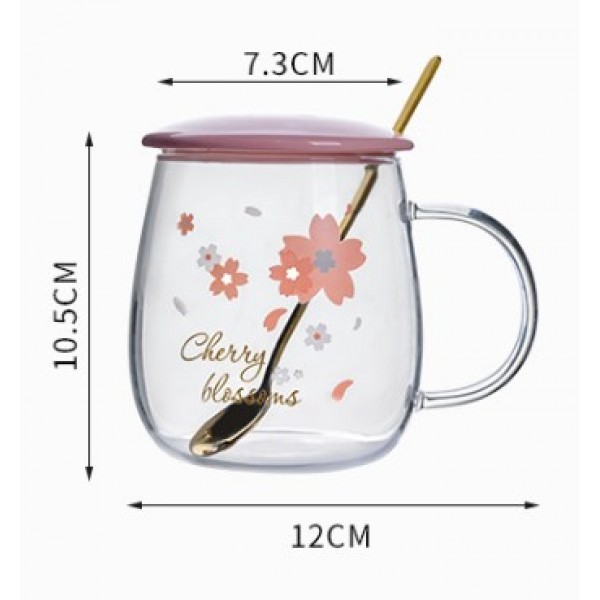 Кружка скляна "Cherry blossoms" з підставкою - підігрівом, зарядкою usb та ложечкою в подарунковій упаковці, 350 мл, 1 шт Кружка скляна "Cherry blossoms" з підставкою - підігрівом, зарядкою usb та ложечкою в подарунковій упаковці, 350 мл, 1 шт