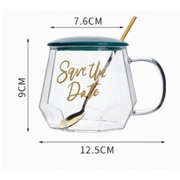 Чашка стеклянная "Save the Date" с подставкой - подогревом, зарядкой usb и ложечкой в подарочной упаковке, 350 мл, 1 шт