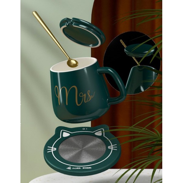 Чашка керамічна темно-зелена з підставкою - підігрівом (до + 55С), "Mister", 350 мл, 1 шт