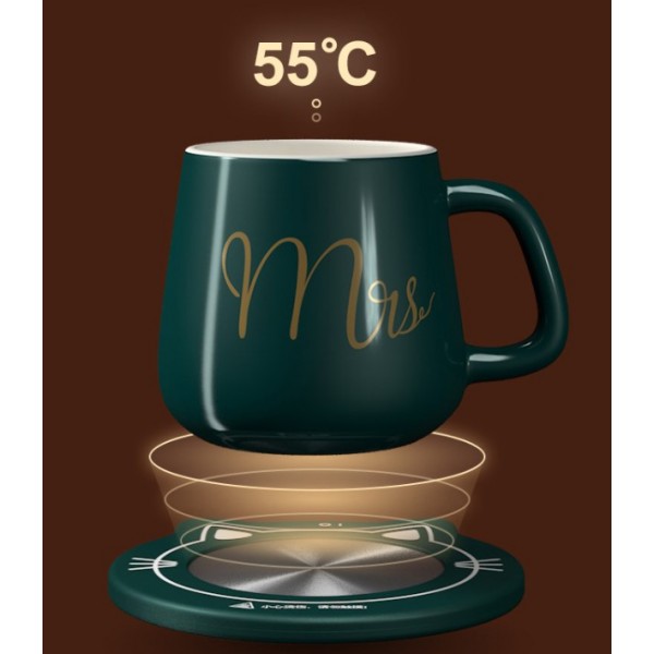 Чашка керамічна темно-зелена з підставкою - підігрівом (до + 55С), "Mister", 350 мл, 1 шт