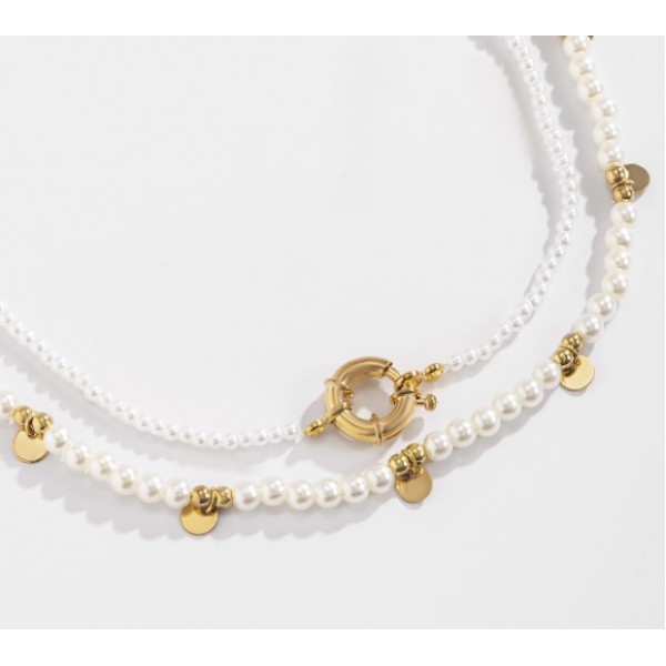 Ланцюжок подвійний, з перлами, "Golden Lady", золото, 1 шт Ланцюжок подвійний, з перлами, "Golden Lady", золото, 1 шт