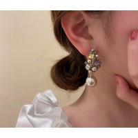 Сережки з перлами та камінчиками "Roxi", золото, 1 шт