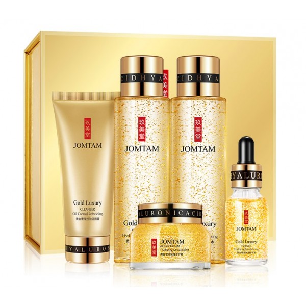 Подарунковий набір Jomtam Gold Luxury, з частинками золота та гіалуроновою кислотою, 5 засобів
