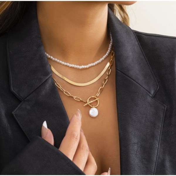 Ланцюжок із перлинами та плетінням, "Pearl Heart", набір із 3 ланцюжків