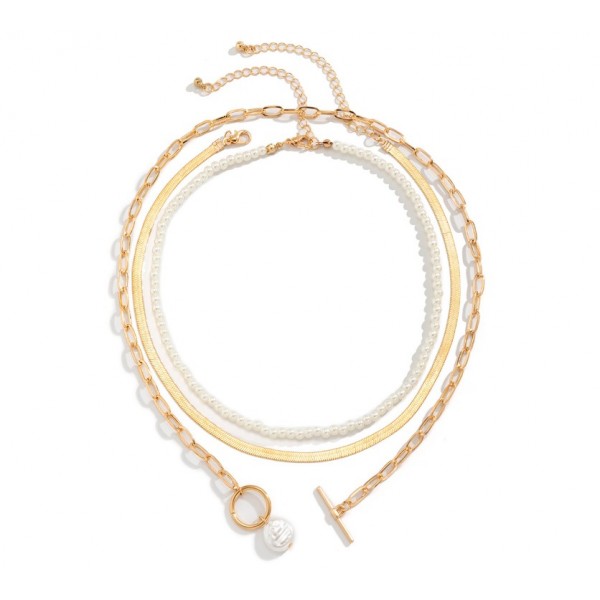 Ланцюжок із перлинами та плетінням, "Pearl Heart", набір із 3 ланцюжків