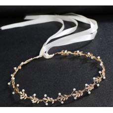 Віночок для волосся "Leaf", з атласними стрічками, золото