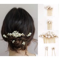 Шпильки для волос с жемчугом, золото, серебро, набор 5 шт