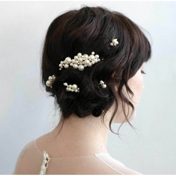 Шпильки для волос с жемчугом, золото, серебро, набор 5 шт