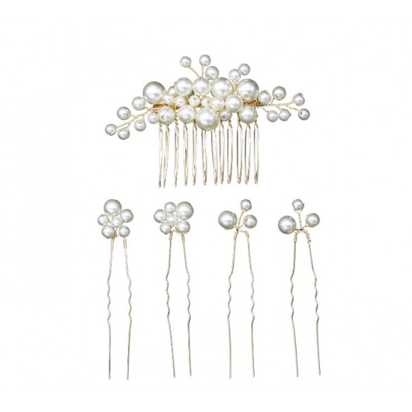 Шпильки для волос с жемчугом, золото, серебро, набор 5 шт