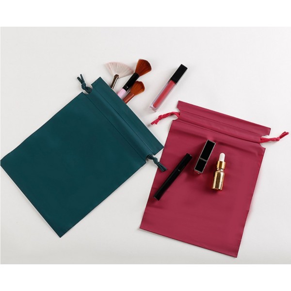 Пакет косметичний на зав'язках, рожевий поліетиленовий матовий пакет для зберігання зі шнурком, 21х29 см, 1 шт