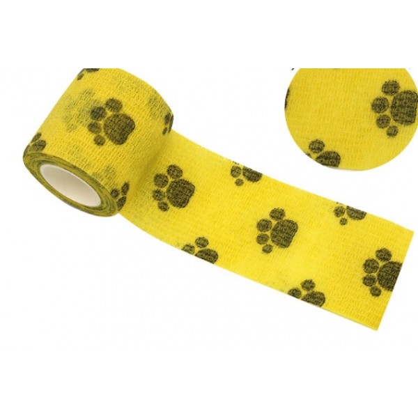 Бинт самоклеящийся эластичный Coban 5 см, желтый с лапками, фиксирующий самоскрепляющийся, бинт кобан, аутоадгезийний бинт, 5 см х 4,5 м