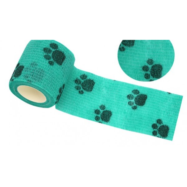 Бинт еластичний Coban 5 см, зелений з лапками, фіксуючий, самозакріплюючий, бинт Кобан, самоклеючий, аутоадгезійний бинт, 5 см х 4,5 м