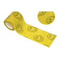 Бинт самоклеючий, з візерунком, еластичний, Coban, 2,5 см, жовтий смайл, фіксуючий, аутоадгезійний бинт, 2,5 см х 4,5 м
