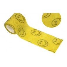 Бинт самоклеючий, з візерунком, еластичний, Coban, 2,5 см, жовтий смайл, фіксуючий, аутоадгезійний бинт, 2,5 см х 4,5 м