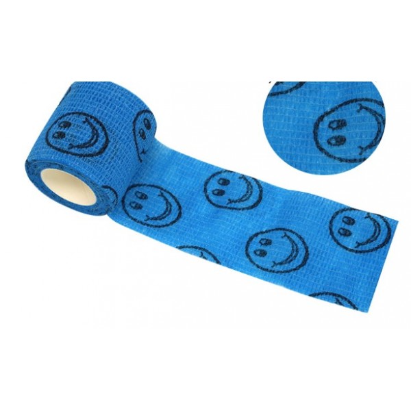 Бинт еластичний Coban 2,5 см, блакитний смайл, самоклеючий бинт Кобан з візерунком, 2,5 см х 4,5 м