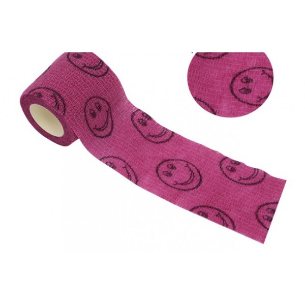 Бинт еластичний Coban 5 см, рожевий смайл, фіксуючий, самозакріплюючий, бинт Кобан, самоклеючий, аутоадгезійний бинт, 5 см х 4,5 м