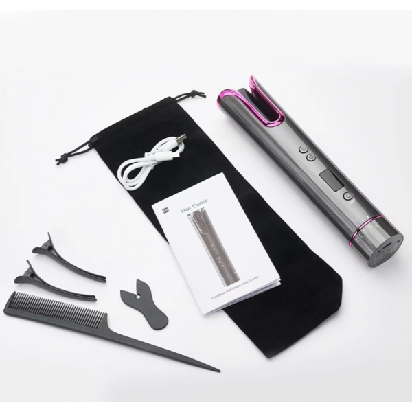 Плойка для волосся, автоматична, бездротова, стайлер для завивання волосся, глянцевий, чорний