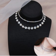 Чокер зі стразами та камінням, подвійний, срібло, 32х10х31х10 см