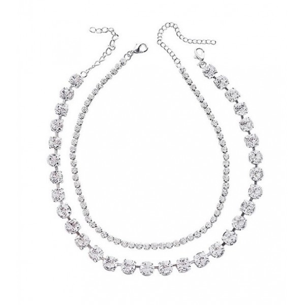 Чокер зі стразами та камінням, подвійний, срібло, 32х10х31х10 см