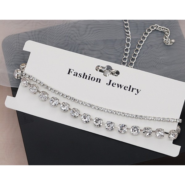 Чокер зі стразами та камінням, подвійний, срібло, 32х10х31х10 см