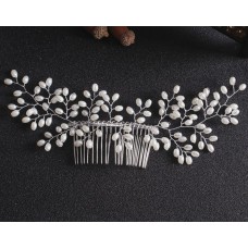 Шпилька - гребінець для волосся, з перлами, срібло, 24х8 см