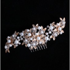 Гребінець для волосся, прикраса з квітами та перлами, два кольори, золото, 17х7 см