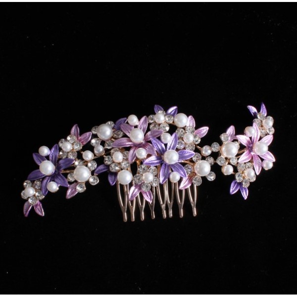 Гребінець для волосся, прикраса з квітами та перлами, два кольори, золото, 17х7 см Гребінець для волосся, прикраса з квітами та перлами, два кольори, золото, 17х7 см