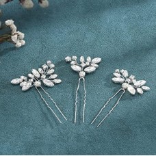 Набір шпильок для волосся, зі стразами, срібло, 1 уп (3 шт)