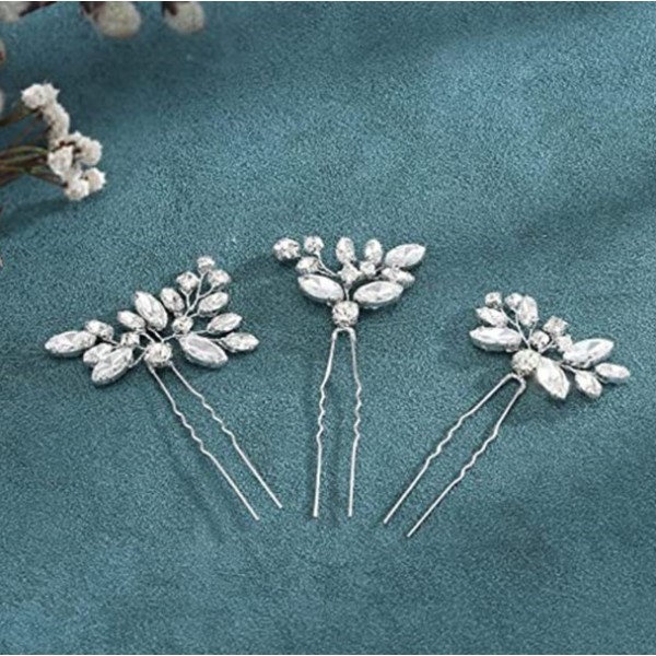 Набір шпильок для волосся, зі стразами, срібло, 1 уп (3 шт)