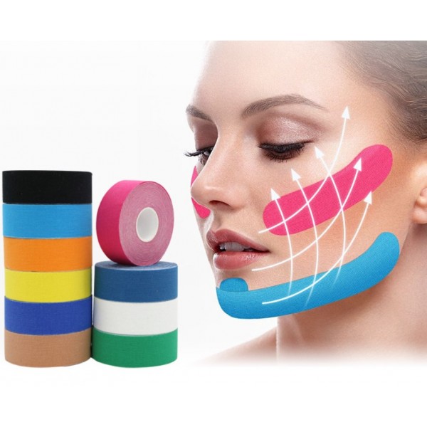 Тейп для обличчя Кінезіо 2,5 см, кінезіологічна стрічка, Kinesiology Tape, 2,5 см, упаковка 2 шт