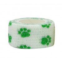 Бинт самоклеючий, з візерунком, еластичний, Coban, білий із салатовою лапкою, аутоадгезійний бинт, 2,5 см х 4,5 м