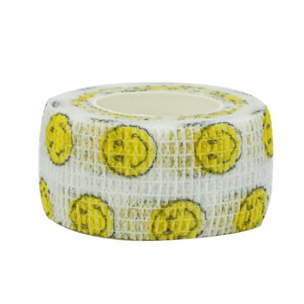 Бинт самоклеючий, еластичний, Coban, білий з жовтим смайликом, фіксуючий, аутоадгезійний бинт, 2,5 см х 4,5 м