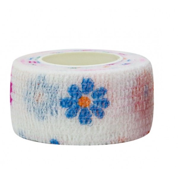 Бинт самоклеючий, з візерунком, еластичний, Coban, Білий з квіточками, бинт Кобан, 2,5 см х 4,5 м