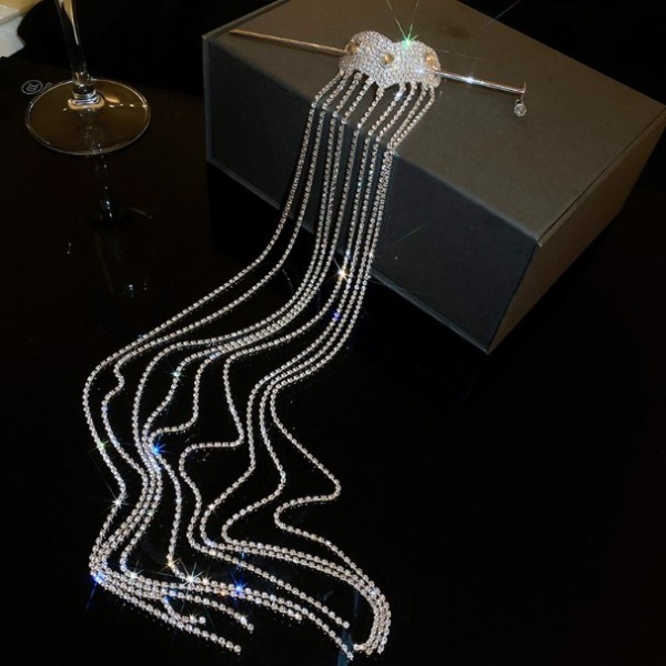 Шпилька для волосся з фіанітами, срібло, 3,1х15,1 см Шпилька для волосся з фіанітами, срібло, 3,1х15,1 см