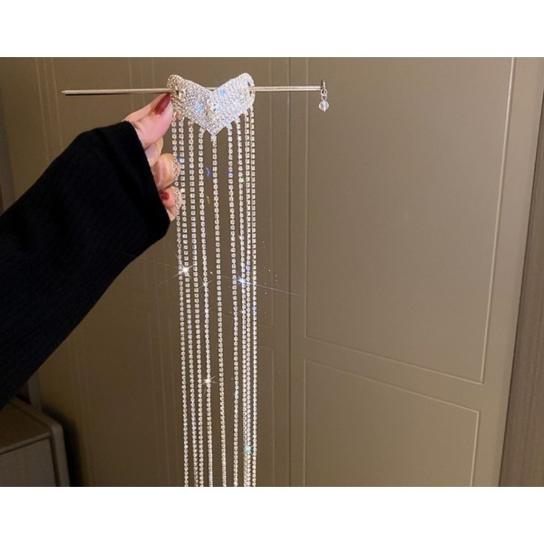 Шпилька для волосся з фіанітами, срібло, 3,1х15,1 см Шпилька для волосся з фіанітами, срібло, 3,1х15,1 см