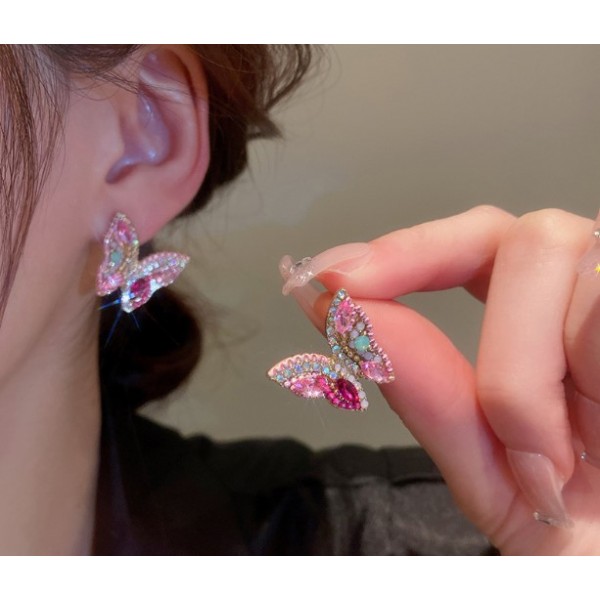 Сережки метелики з камінням "Gold Butterfly", золото