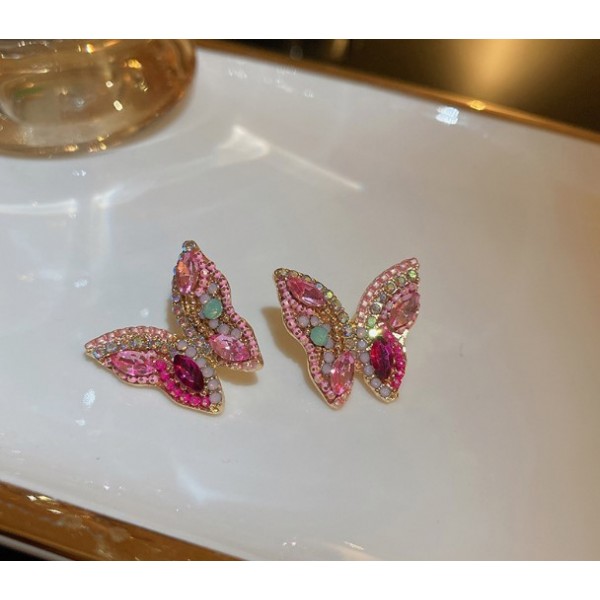 Сережки метелики з камінням "Gold Butterfly", золото