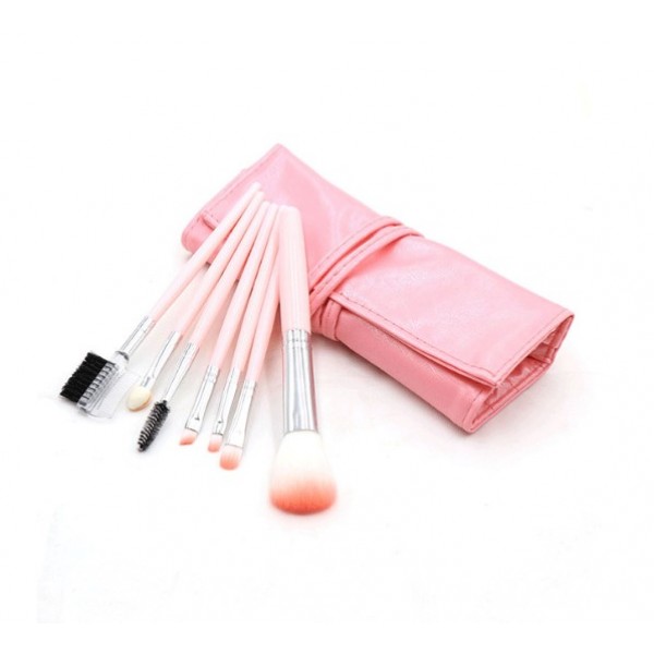 Набір пензлів для макіяжу, в шкіряному чохлі, 4 кольори, 7 шт