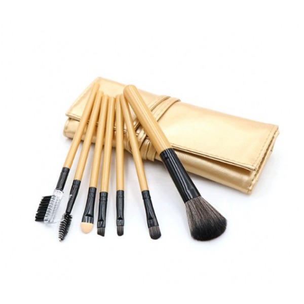 Набір пензлів для макіяжу, в шкіряному чохлі, 4 кольори, 7 шт