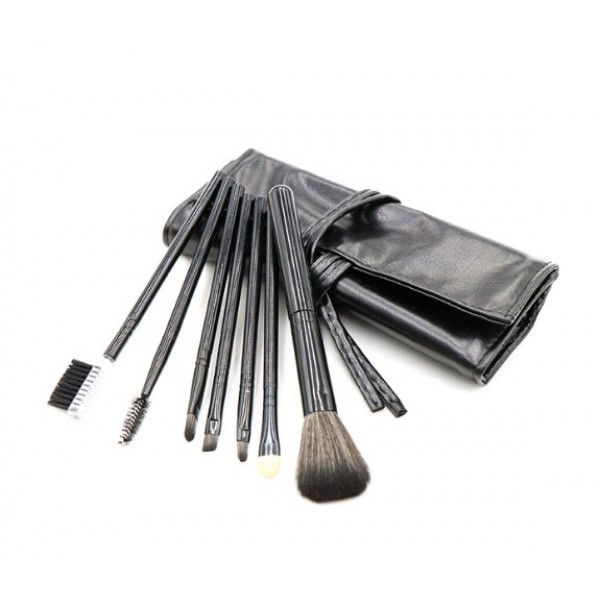 Набір пензлів для макіяжу, в шкіряному чохлі, 4 кольори, 7 шт