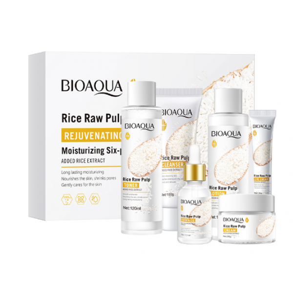 Подарунковий набір для обличчя, омолоджуючий, Bioaqua Rice Raw Pulp, з екстрактом рису, 6 засобів