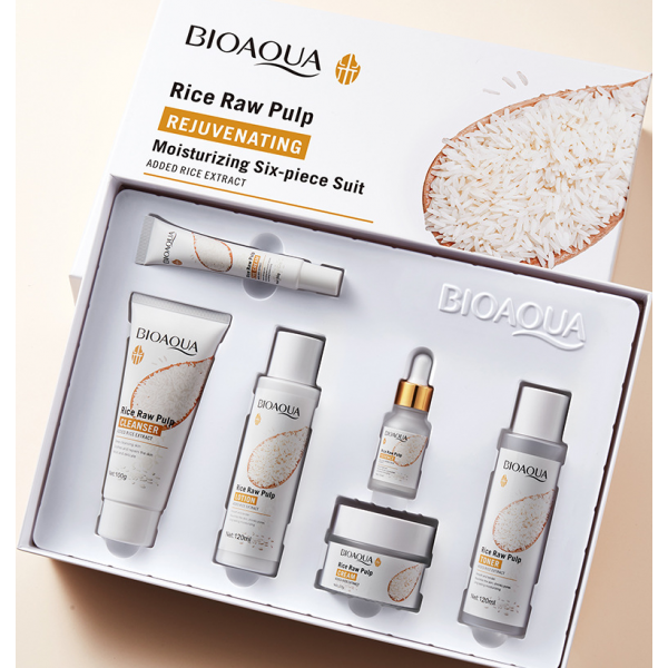 Подарунковий набір для обличчя, омолоджуючий, Bioaqua Rice Raw Pulp, з екстрактом рису, 6 засобів