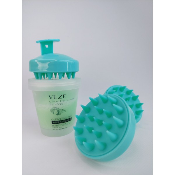 Набір: Скраб для шкіри голови та волосся Veze Clean Hair Cream Sea Salt, 250 г + Масажер для шкіри голови, силіконовий Head Cleansing Brush
