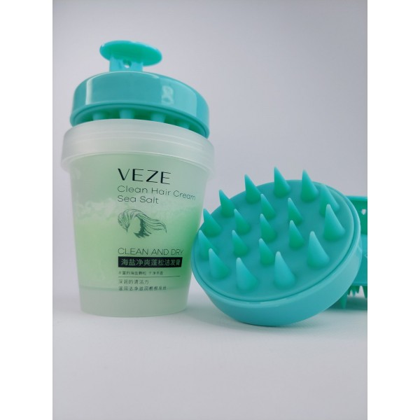 Набір: Скраб для шкіри голови та волосся Veze Clean Hair Cream Sea Salt, 250 г + Масажер для шкіри голови, силіконовий Head Cleansing Brush