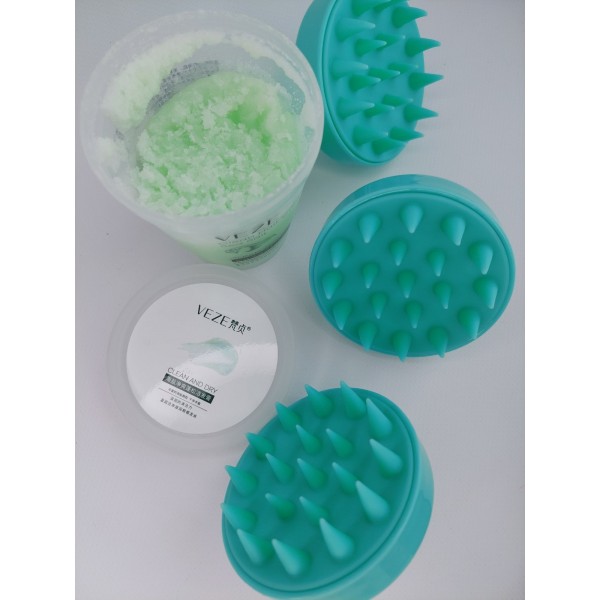 Набір: Скраб для шкіри голови та волосся Veze Clean Hair Cream Sea Salt, 250 г + Масажер для шкіри голови, силіконовий Head Cleansing Brush